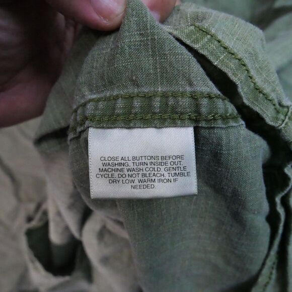 Basic Editions Mens Size 4XL Cotton Button Down Green Olive Short Sleeve - Picture 4 of 12